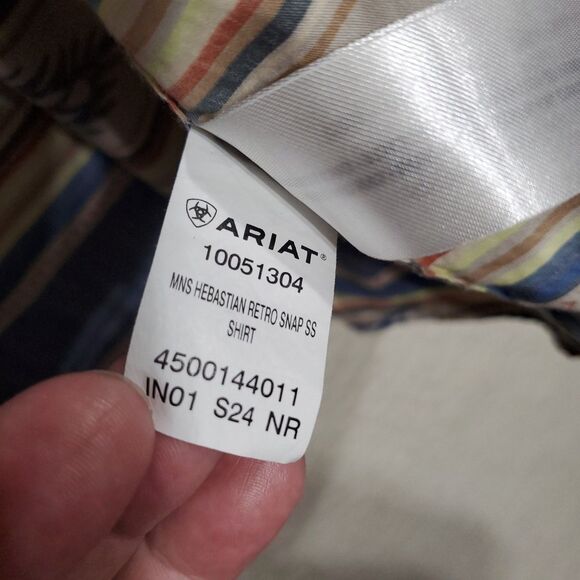 Ariat Retro Fit Mens Shirt XXL Striped Aztec w/ Pearl Snap Buttons Southwestern - Picture 6 of 16